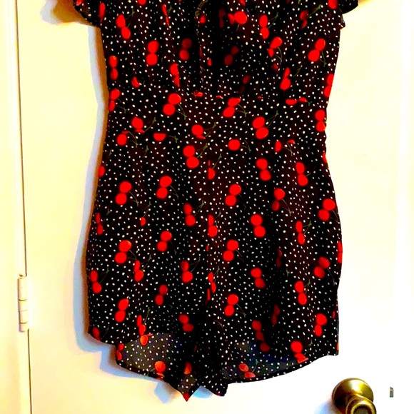 Retro Peek-a-Boo Cherry Pattern Romper with Shorts - Picture 4 of 5